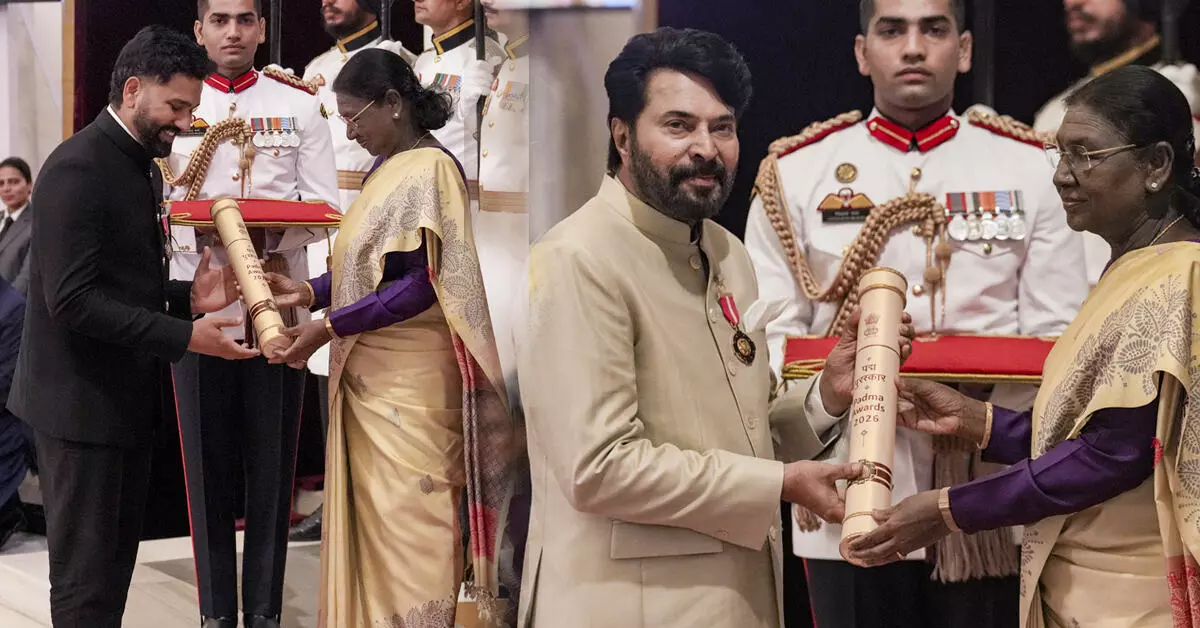 President confers Padma awards to Mammootty, Satish Shah, Rohit Sharma President confers Padma awards to Mammootty, Satish Shah, Rohit Sharma